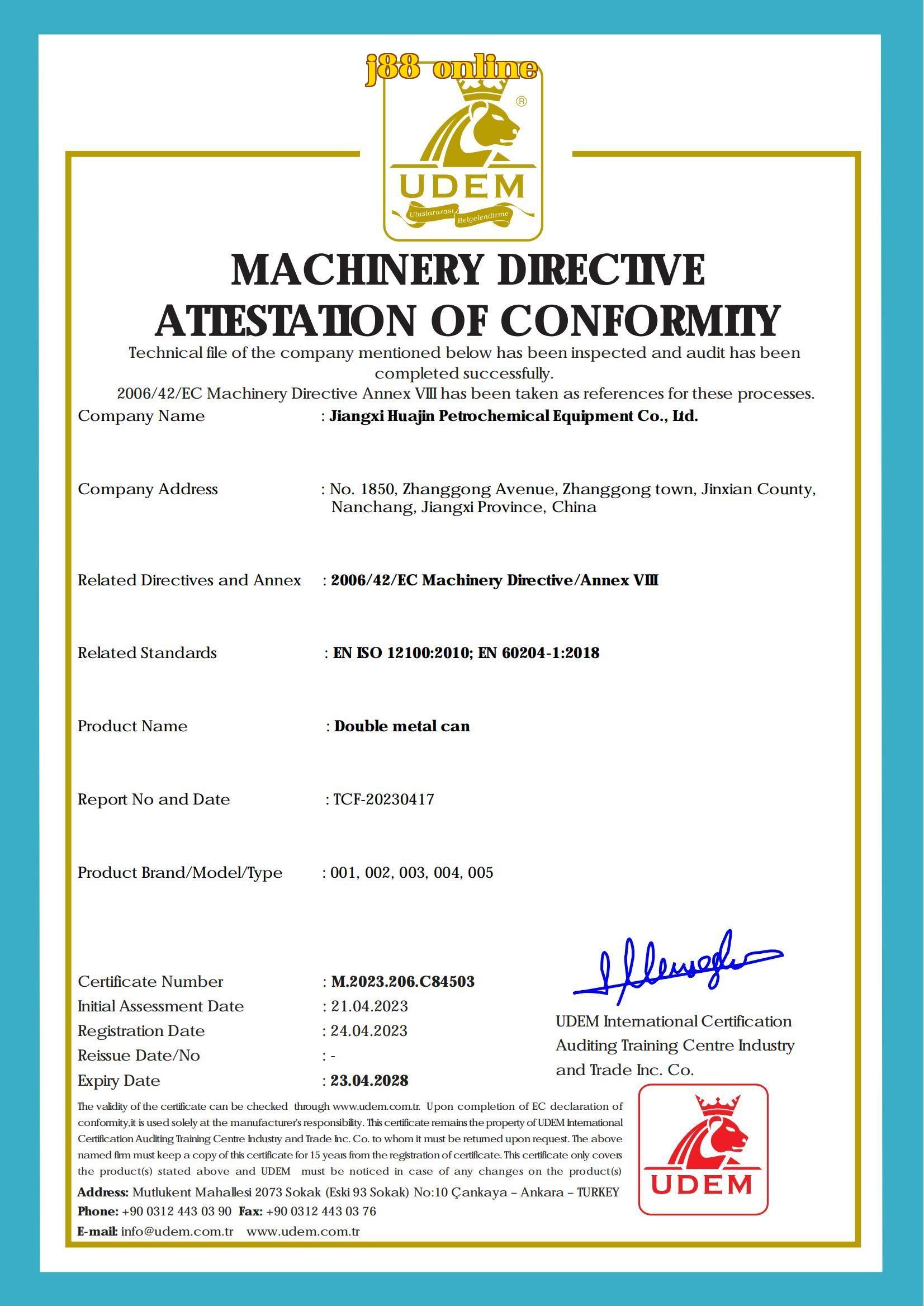 MACHINERY DIRECTIVEATIESTATON OF CONFORMIIY